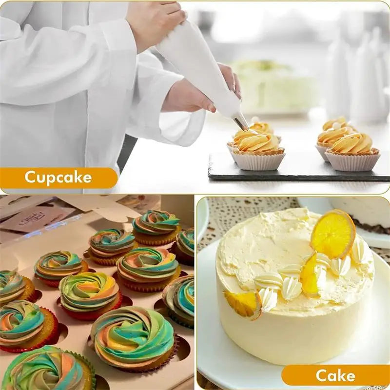 Silicone Piping Bags and Tips Set Cake DIY Decorating Kit with Stainless Steel Nozzle Reusable Silicone Pastry Baking tool -…