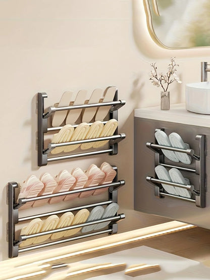 Bathroom slipper rack, wall mounted, non perforated, shoe rack behind the bathroom door, drainage multi-layer folding shoe s…
