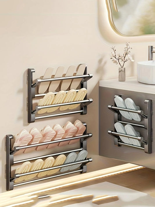 Bathroom slipper rack, wall mounted, non perforated, shoe rack behind the bathroom door, drainage multi-layer folding shoe s…