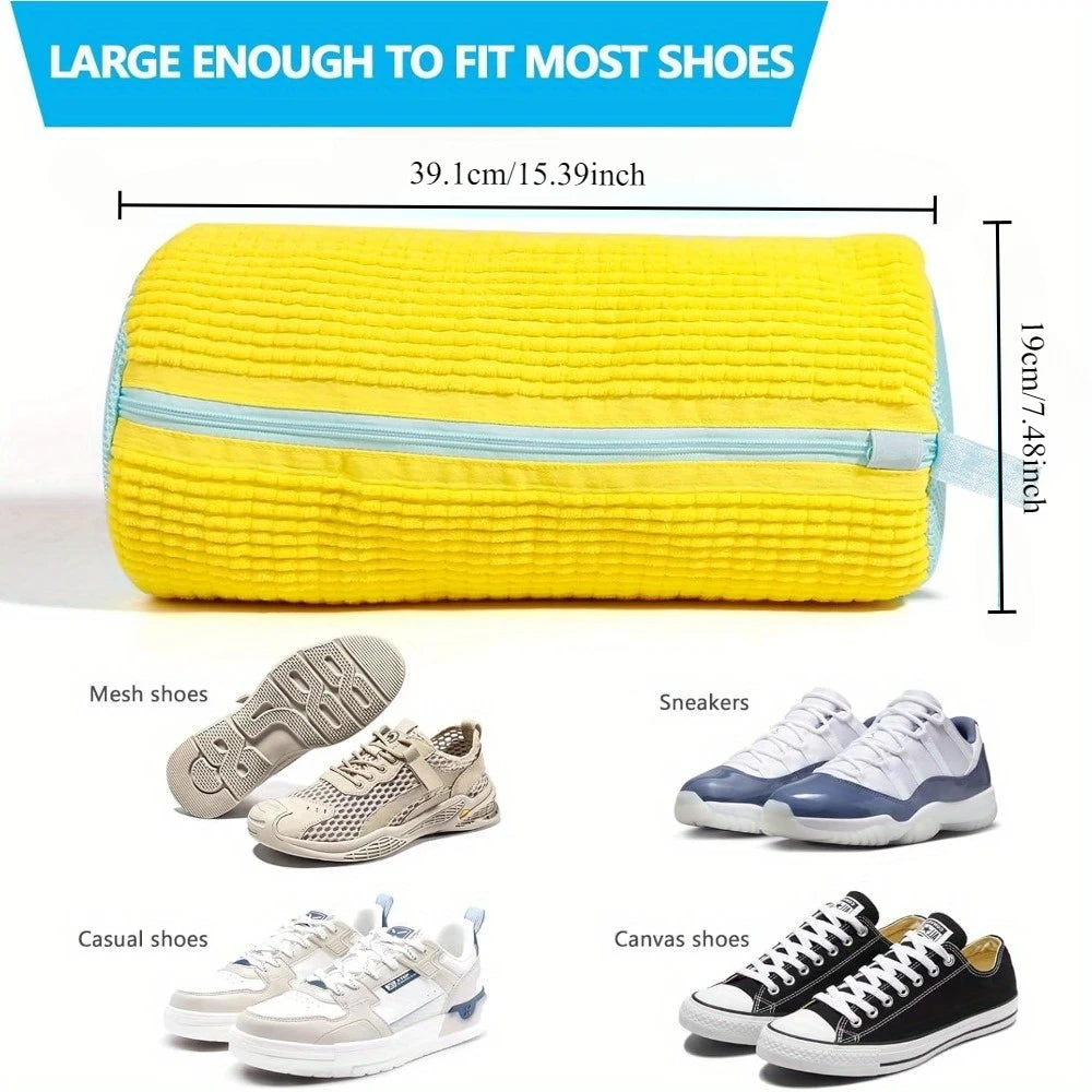 Durable Shoe Washing Machine Bag for All Shoe Types-Yellow with Blue Zipper,Ideal for Sneakers and Casual Shoes,Laundry Wash…
