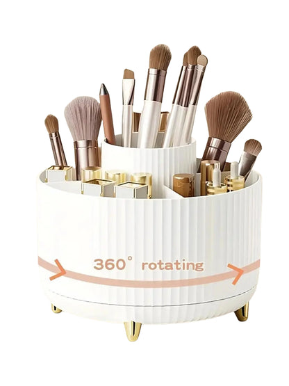 360° Rotating Makeup Organizer - 1pc Plastic Cosmetic Storage with 5 Compartments - Multi-Functional Holder for Brushes - im…