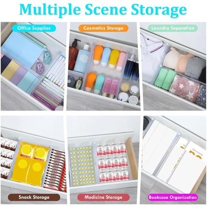 6/8/10/12-Pack Adjustable Drawer Organizers, Clear Expandable Dresser Organizers for Storing Clothes Kitchen Utensils - imag…