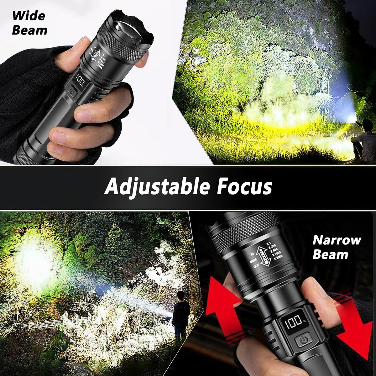 Rechargeable LED Flashlight Zoomable Torch with LCD Display 3 Modes Waterproof High Power Hand Light Outdoor Wilderness Camp…