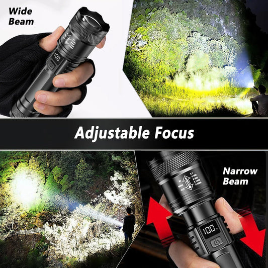 Rechargeable LED Flashlight Zoomable Torch with LCD Display 3 Modes Waterproof High Power Hand Light Outdoor Wilderness Camp…