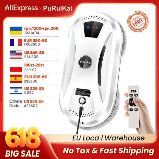 PuRuiKai Ultra Thin Robot Vacuum Cleaner Window Cleaning Robot Window Cleaner Electric Glass Remote Control for Home