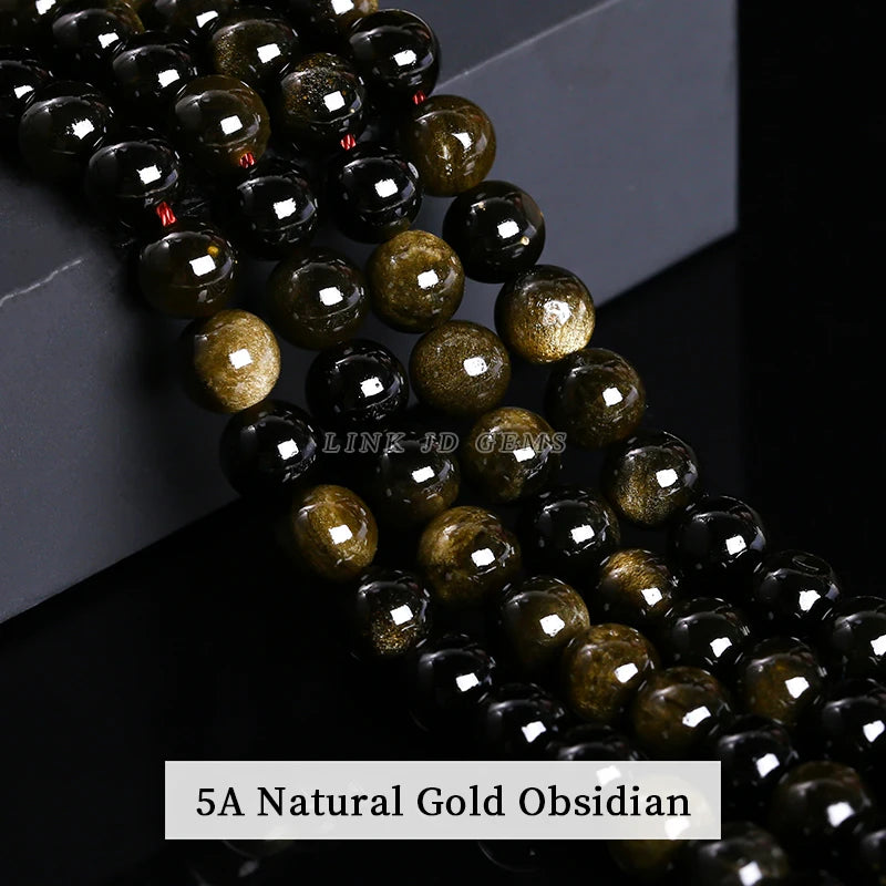 Natural Stone Golden Obsidian Bead Irisation Round Loose Spacer 4 6 8 10 12mm For Jewelry Making Diy Bracelet Necklace Acces…
