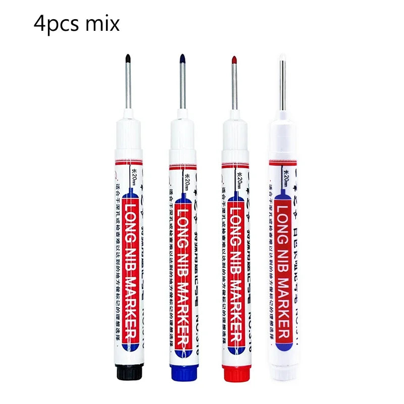4/12 Pcs Waterproof Long Head Markers Deep Hole Marker Pen for Metal Carpenter Red/Black/Blue/Green Ink Woodworking Tools Ma…