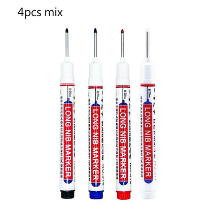 4/12 Pcs Waterproof Long Head Markers Deep Hole Marker Pen for Metal Carpenter Red/Black/Blue/Green Ink Woodworking Tools Ma…