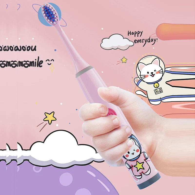 Children's Electric Toothbrush Color Cartoon Space Series Children's Soft Hair Cleaning Brush (Battery Not Included) - image…