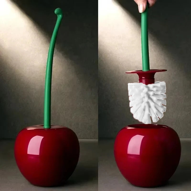 1pc Red Toilet Brush Creative Lovely Cherry Shape Lavatory Toilet Brush Holder Set Toilet Holder Bathroom Accessories - imag…