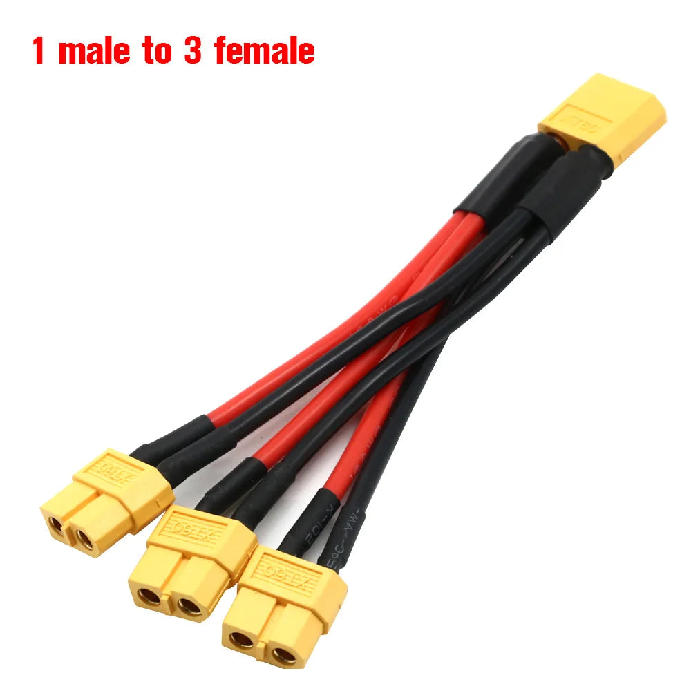 XT60 Parallel Battery Connector Male/Female Cable Dual Extension Y Splitter/ 3-Way 14AWG Silicone Wire for RC Battery Motor…