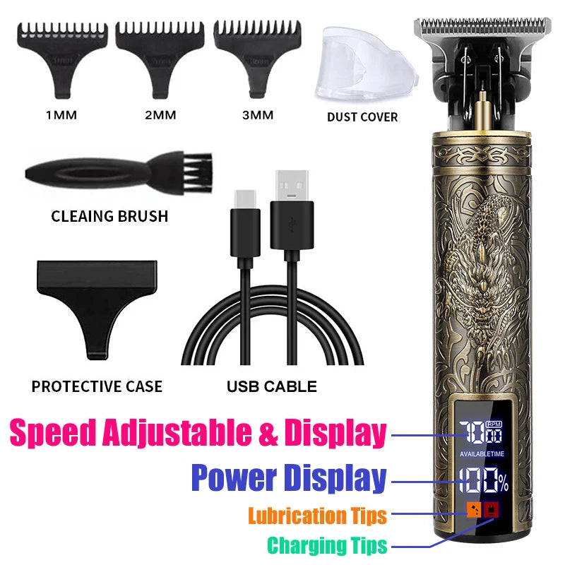 Carving Hair Clipper Professional Hair Cutting Machine Barber Rechargeable Hair Trimmer Metal Haircut Machine Clipper for Me…