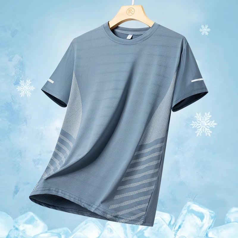 Running T-shirt Men Summer Ice Silk Thin Top Reflective Printing Quick Dry Short Sleeve Breathable Fitness Sports T-shirt 5X…