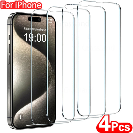 4Pcs Tempered Glass For iPhone 16 15 14 13 12 11 Pro Max Screen Protector For iPhone 7 8 Plus X XS Max XR Protective Glass F…