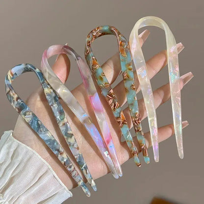 U-Shaped Hair Fork Fashion Tortoiseshell Acetate Acrylic Hairpin Geometric Headwear Hair Sticks Women Girls Hair Accessories…