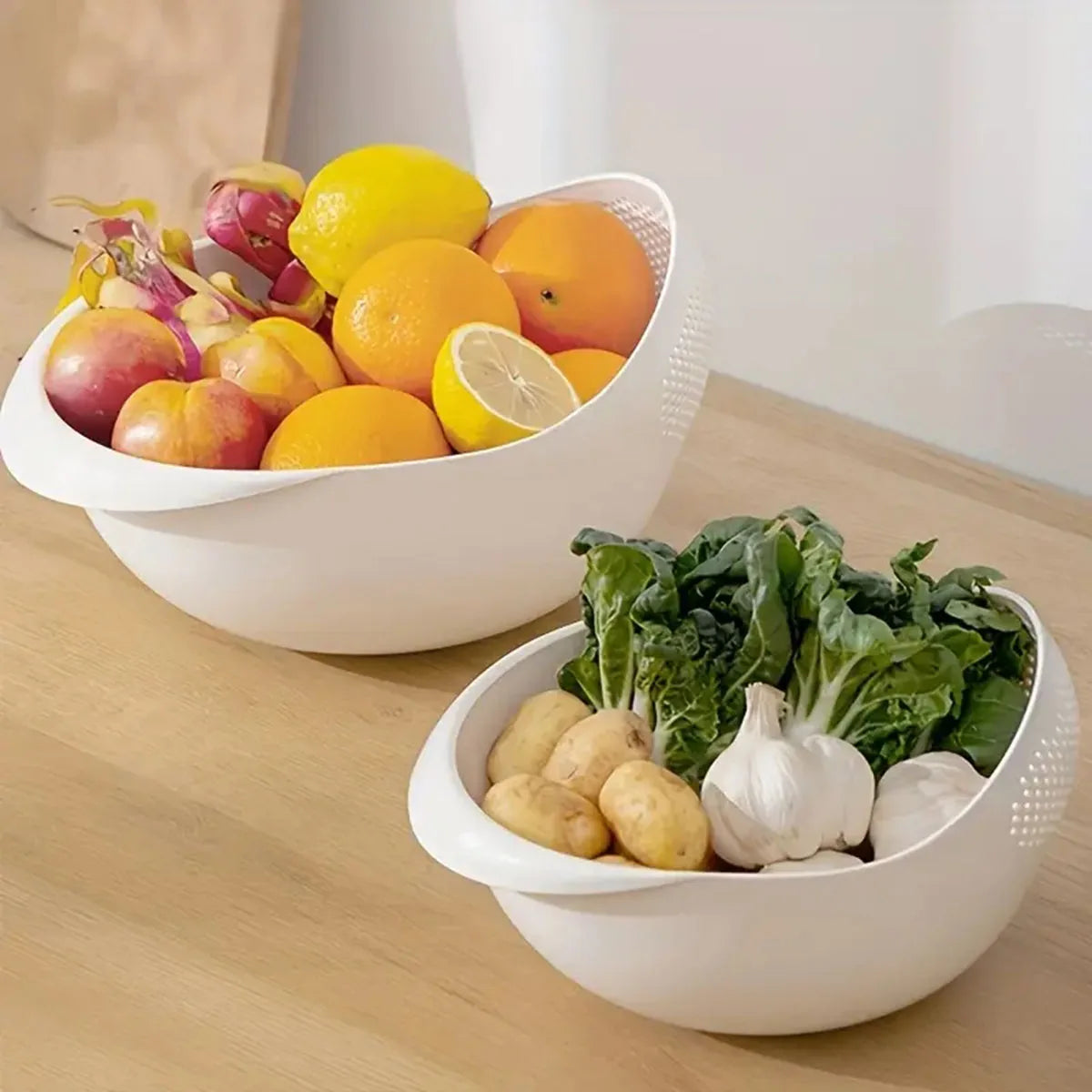 1PC-Silicone Colander Rice Bowl Drain Basket Fruit Bowl Washing Drain Basket with Handle Washing Basket Home Kitchen Organiz…