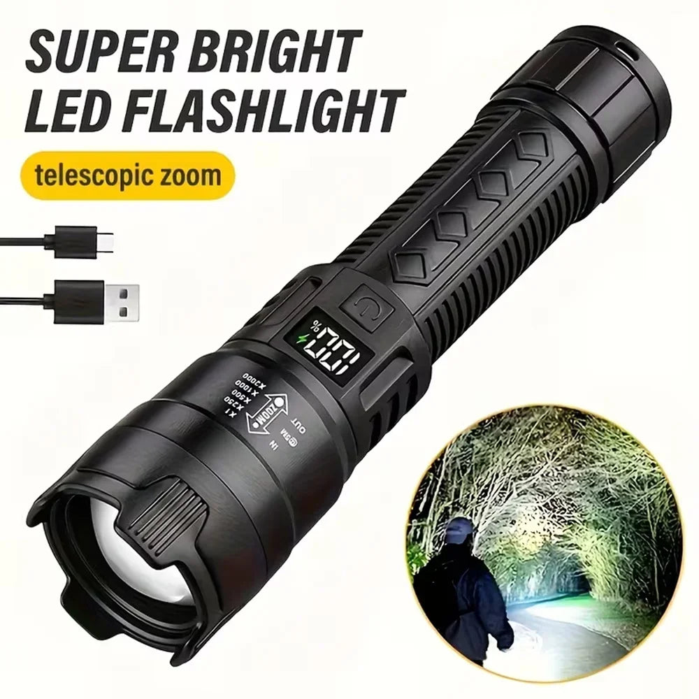 2000LM Ultra Bright P50 LED Flashlight Tactical EDC Emergency Spotlight Telescopic Zoom Handheld Torch with 14500/18650 Batt…