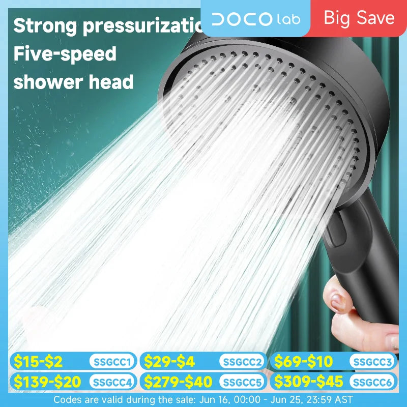 5 Modes Pressure Boost Shower Head Multifunction Adjustable Large Water Shower Nozzle Massage Bathroom Accessory