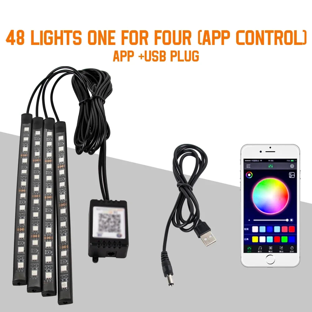 Neon 36 48 72 LED Car Interior Ambient Foot Light Wireless Remote Music APP Control Auto RGB Atmosphere Decorative Lamp - im…