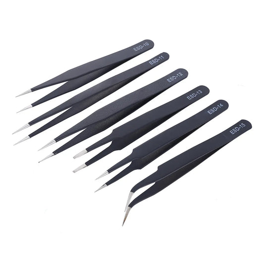 6Pcs Anti-static ESD Tweezers Maintenance Tool Industrial Precision Curved Straight Tweezers Repair Tools Set - image 2