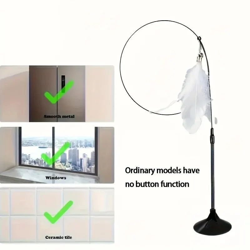 Cat Teaser Toy - Interactive Bell & Feather Wand - Long Suction Cup Pole for Exciting Playtime Adventures - Ultimate Cat Toy…