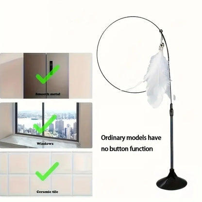 Cat Teaser Toy - Interactive Bell & Feather Wand - Long Suction Cup Pole for Exciting Playtime Adventures - Ultimate Cat Toy…