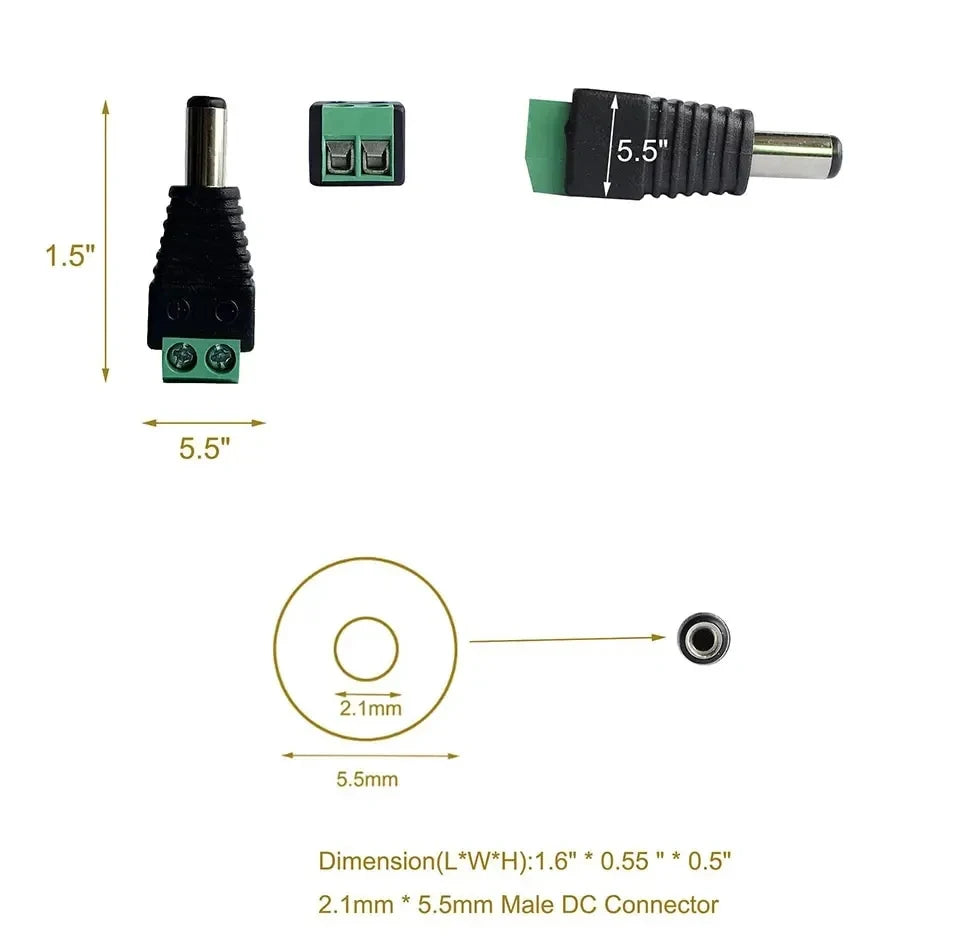 5pairs DC 12V Female And Male Connectors 5.5x2.1mm Power Plug Adapter Jacks Sockets For Signal Color LED Strip Light CCTV Ca…