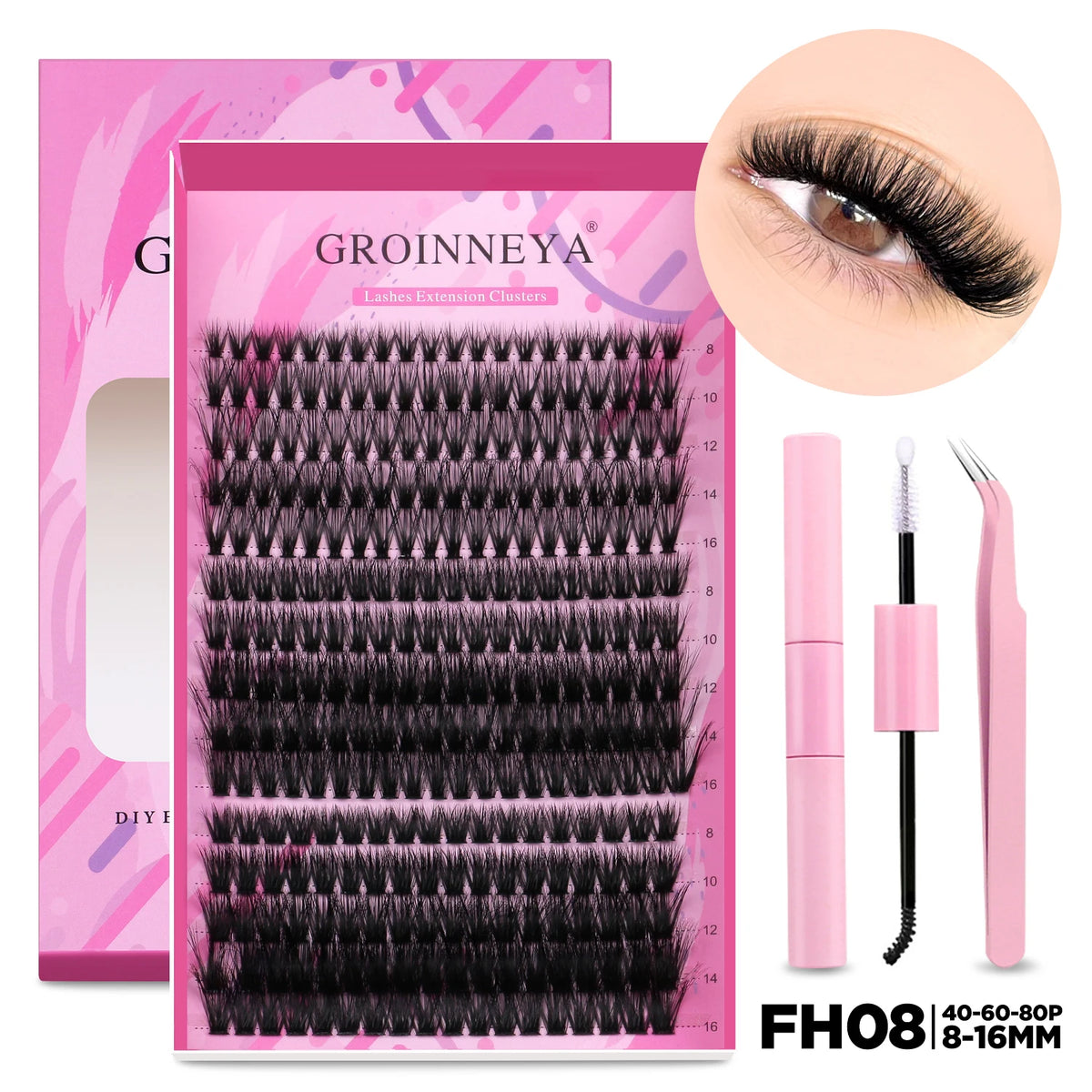 GROINNEYA DIY Lash Extension Kit Individual Lashes Cluster Mix Eyelashes Full Set Lashes Kit with Lash Bond and Seal At Home…