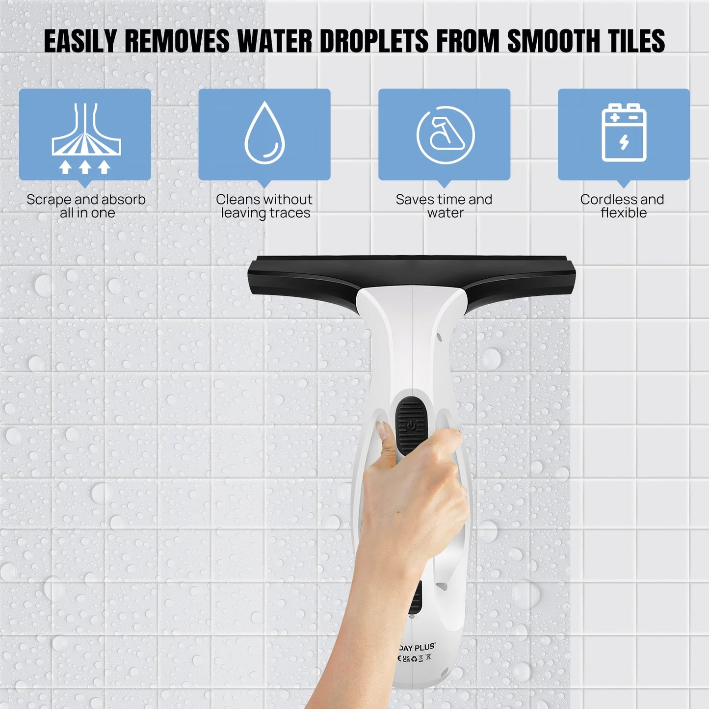 Cordless Window Vac with 2000pa, Efficiently Streak-Free Cleaning, Running Time: 50-60 Min, 3.8V Electric Window Vacuum Clea…