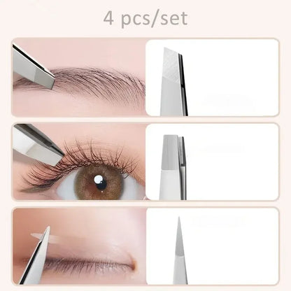 Ouriner Eyebrow Tweezers Set 4 Pcs Stainless Steel Eyebrow Forceps Professional Beauty Tool Set For Facial Hair Inward Growi…
