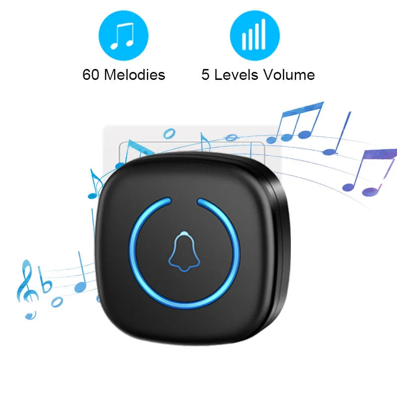 Wireless Doorbell IP44 Waterproof Smart Home Welcome Door Bell 300M Range 60Songs Intelligent Home Chime Bell Kit US/EU Plug…