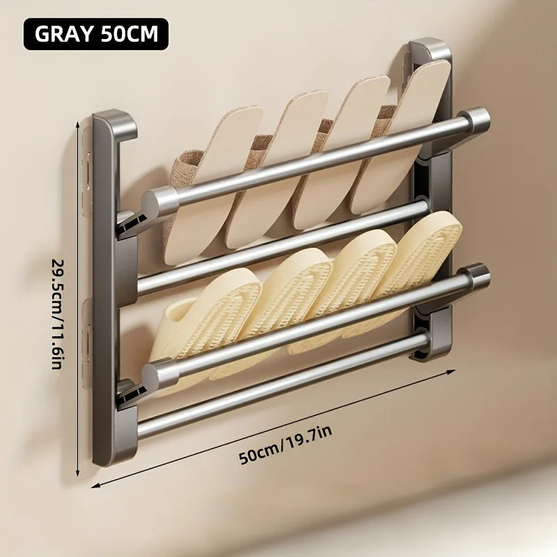 Bathroom slipper rack, wall mounted, non perforated, shoe rack behind the bathroom door, drainage multi-layer folding shoe s…