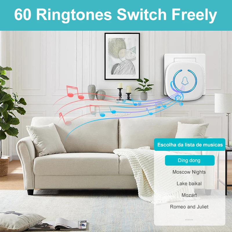 Wireless Doorbell Intelligent Welcome Door Bell 300M/984 FT Remote 60 Songs Melodies Home Smart Doorbell US EU UK Plug Optio…