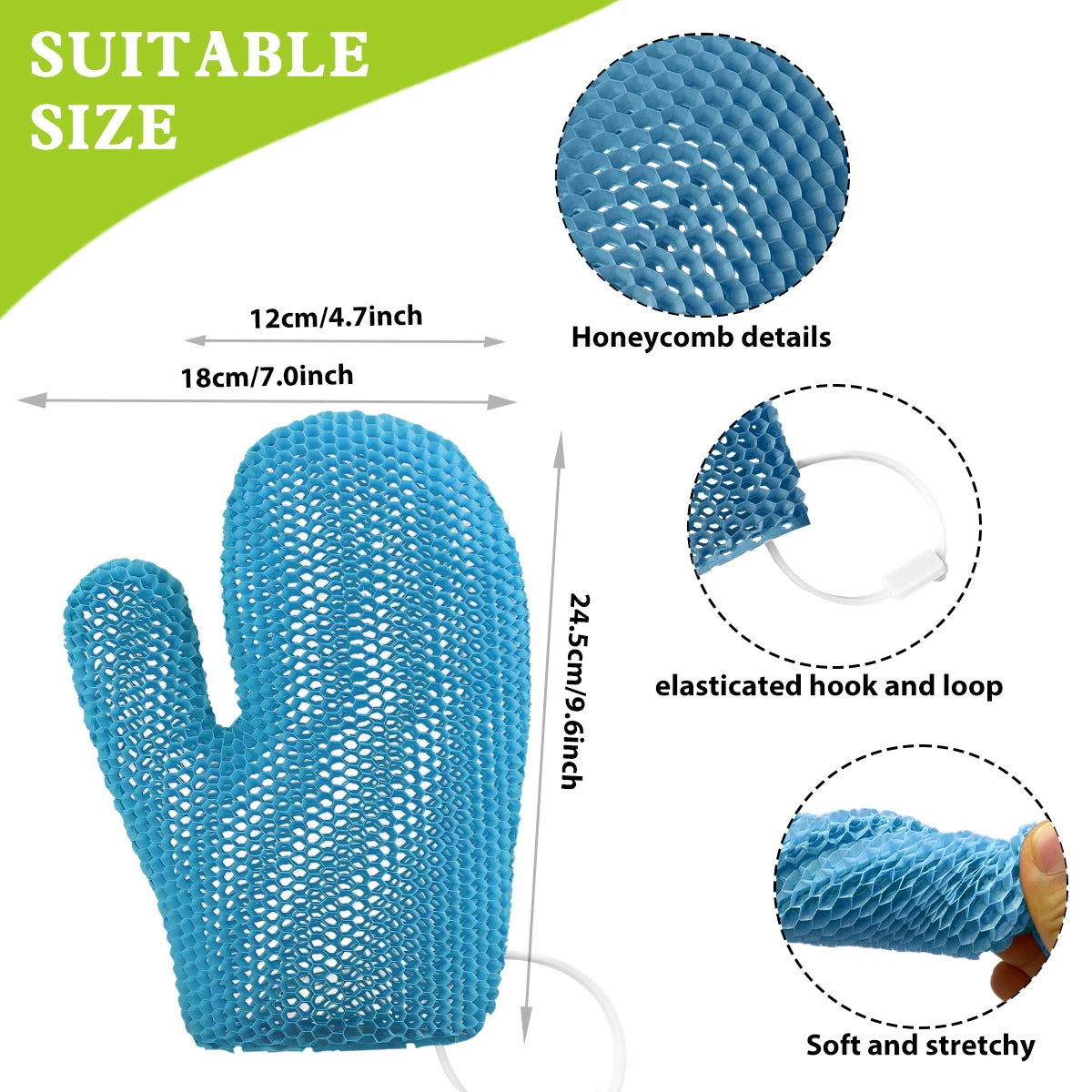 Exfoliating shower glove with colorful honeycomb weave and TPU high elasticity antibacterial material - gentle, safe and dur…