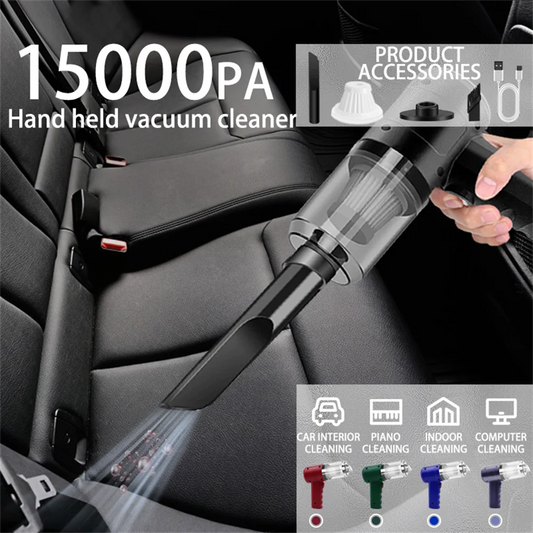 Handheld Vacuum Cordless High Power 15000PA Compressed Air Dust Collector Mini Portable Car Vacuum Cleaner Hairdryer - image…