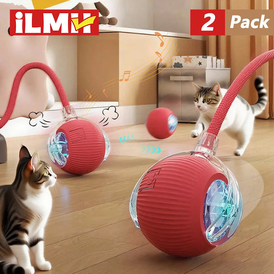 iLMH 1/2 PCS Cat Interactive Ball Toy Automatic Rolling Ball Faux Tail Rechargeable Smart Pet Electric Toy Pet Toy Imitate M…
