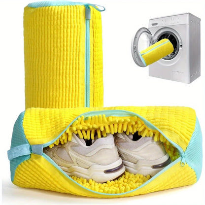 Durable Shoe Washing Machine Bag for All Shoe Types-Yellow with Blue Zipper,Ideal for Sneakers and Casual Shoes,Laundry Wash…