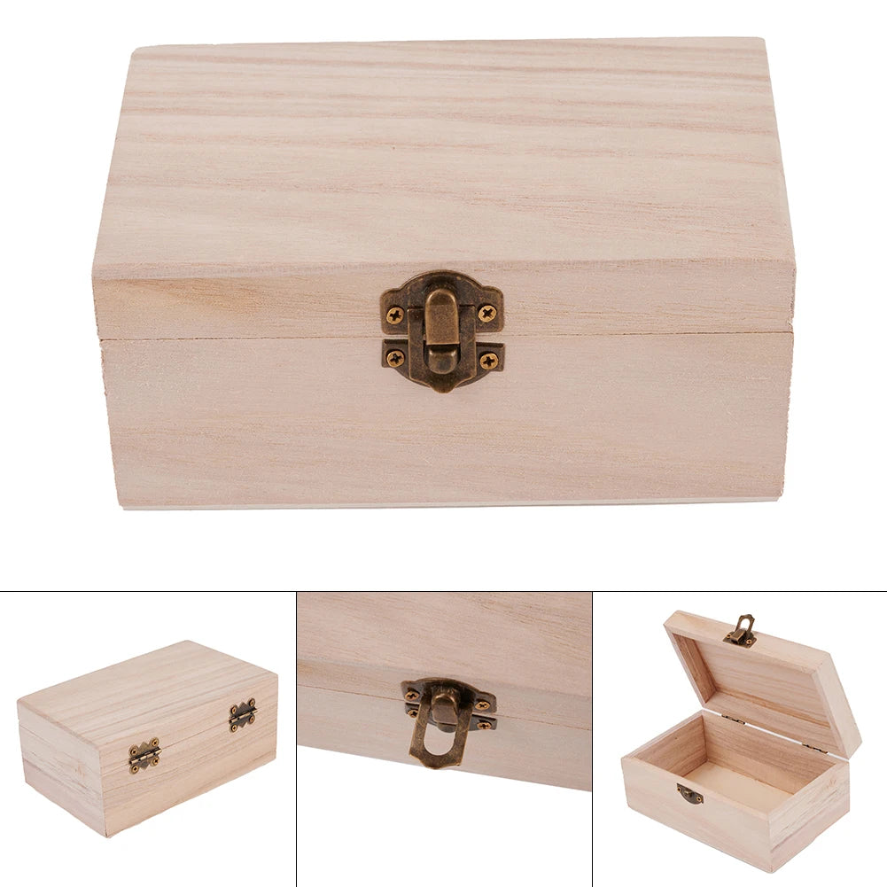 1/3pcs Log Color Scotch Plain Wood Wooden Square Hinged Storage Boxes Craft Gift Box Handmade Case Box Storage Organization…
