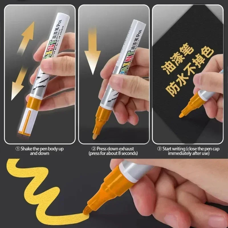 Car Paint Scratches Repair Brush Pen Waterproof Water Paint Marker Pen Car Tire Tread Care Automotive Black White Red Silver…