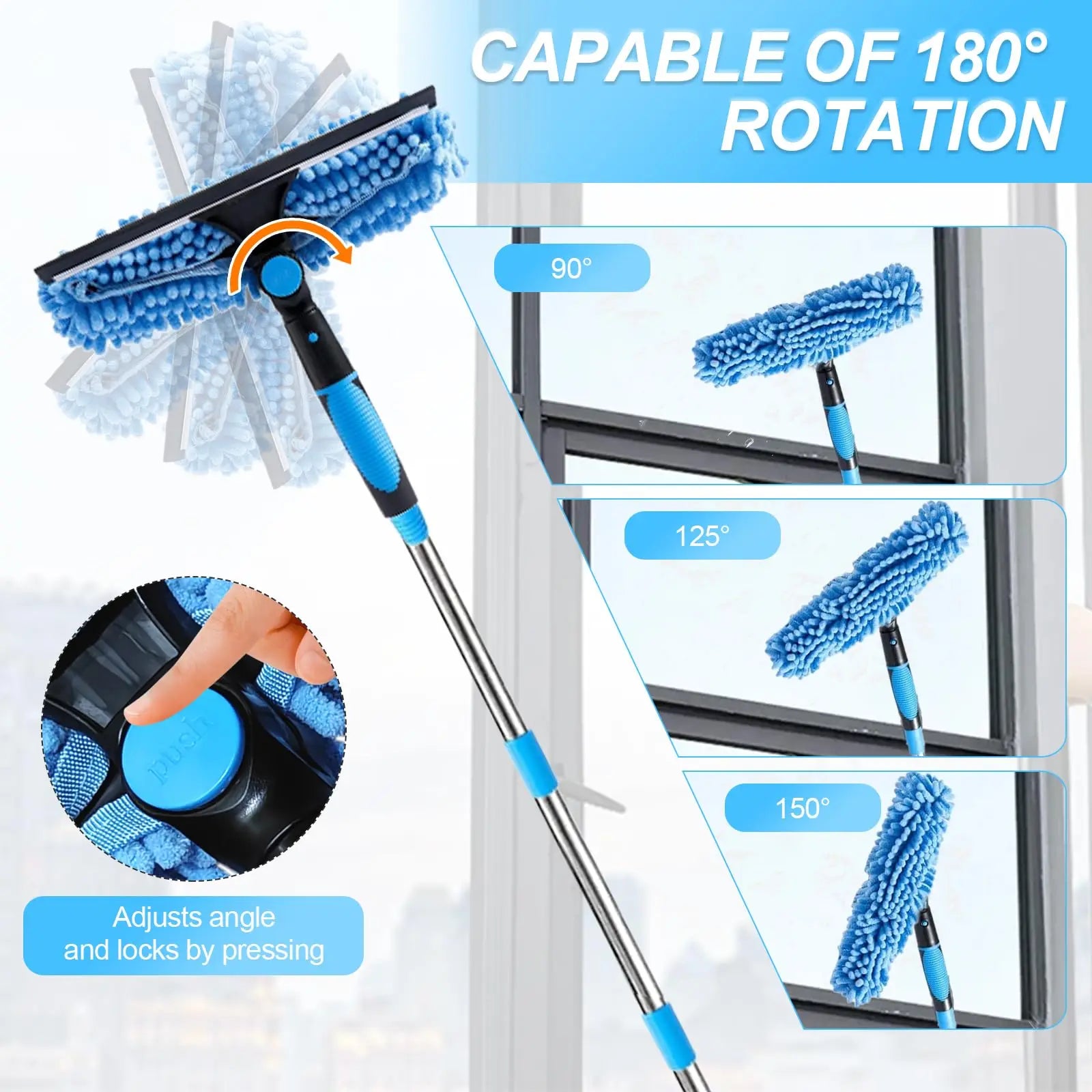 Window Squeegee Cleaner Tool Kit with Long Handle Telescopic Long Handle Squeegee Kit for Glass Scrubber Cleaning Equipment…