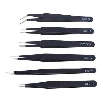 6Pcs Anti-static ESD Tweezers Maintenance Tool Industrial Precision Curved Straight Tweezers Repair Tools Set - image 3