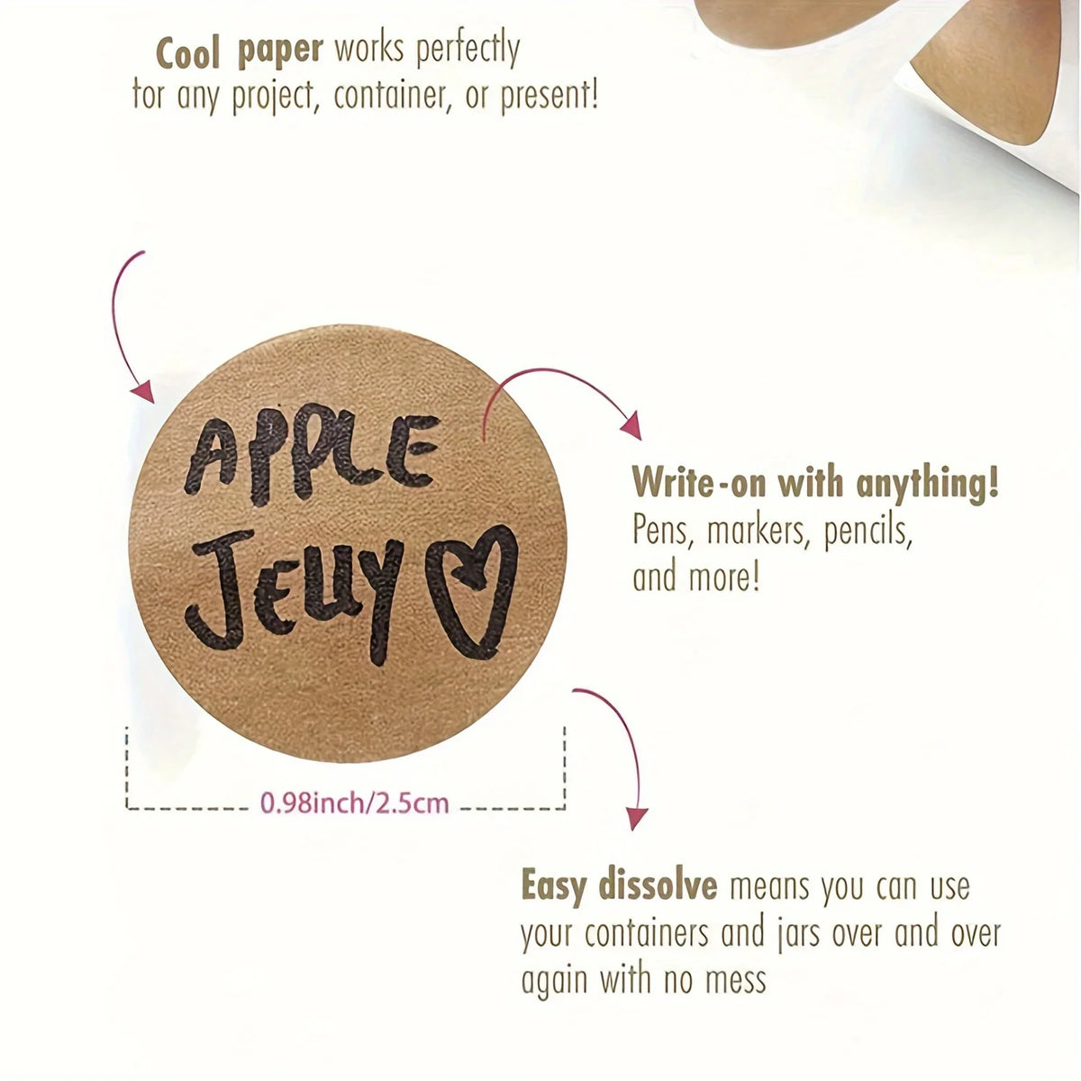 500 pcs / 1 roll ，kraft round self-adhesive label paper items classification name stickers personalized labels - image 5