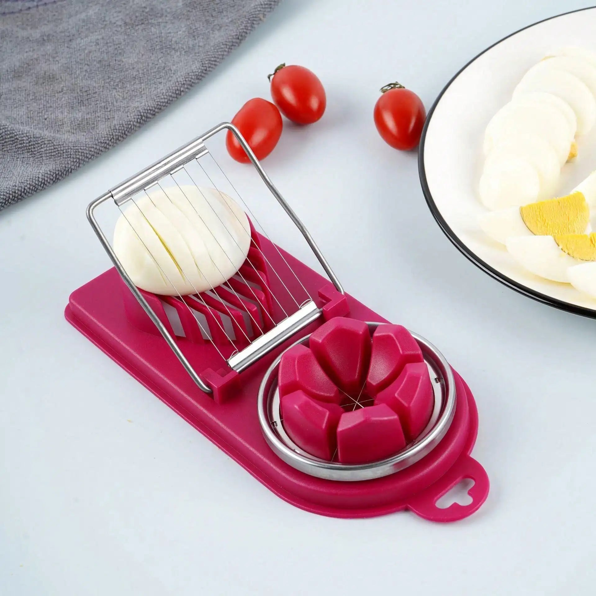 Multifunctional PP Base egg cutter 2-in-1 stainless steel wire pull egg cutter for hanging high-quality kitchen accessory to…