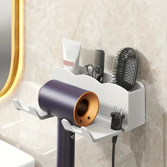 1pc Hair dryer storage rack, non perforated bathroom wall mounted bracket, bathroom air duct storage - image 2