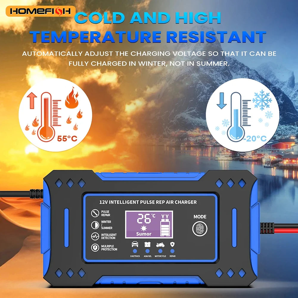 Battery Repair LCD Display 6A 12V Intelligent Car Battery Charger Car and Motorcycle Battery Charging Unit Lead-Acid - image…