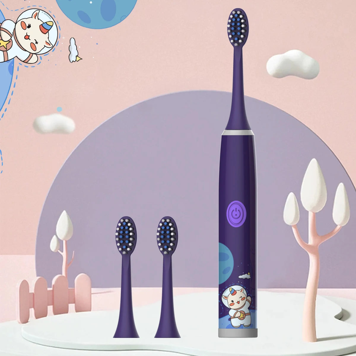 Children's Electric Toothbrush Color Cartoon Space Series Children's Soft Hair Cleaning Brush (Battery Not Included) - image…