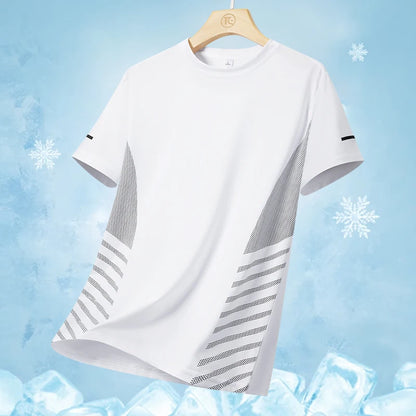 Running T-shirt Men Summer Ice Silk Thin Top Reflective Printing Quick Dry Short Sleeve Breathable Fitness Sports T-shirt 5X…