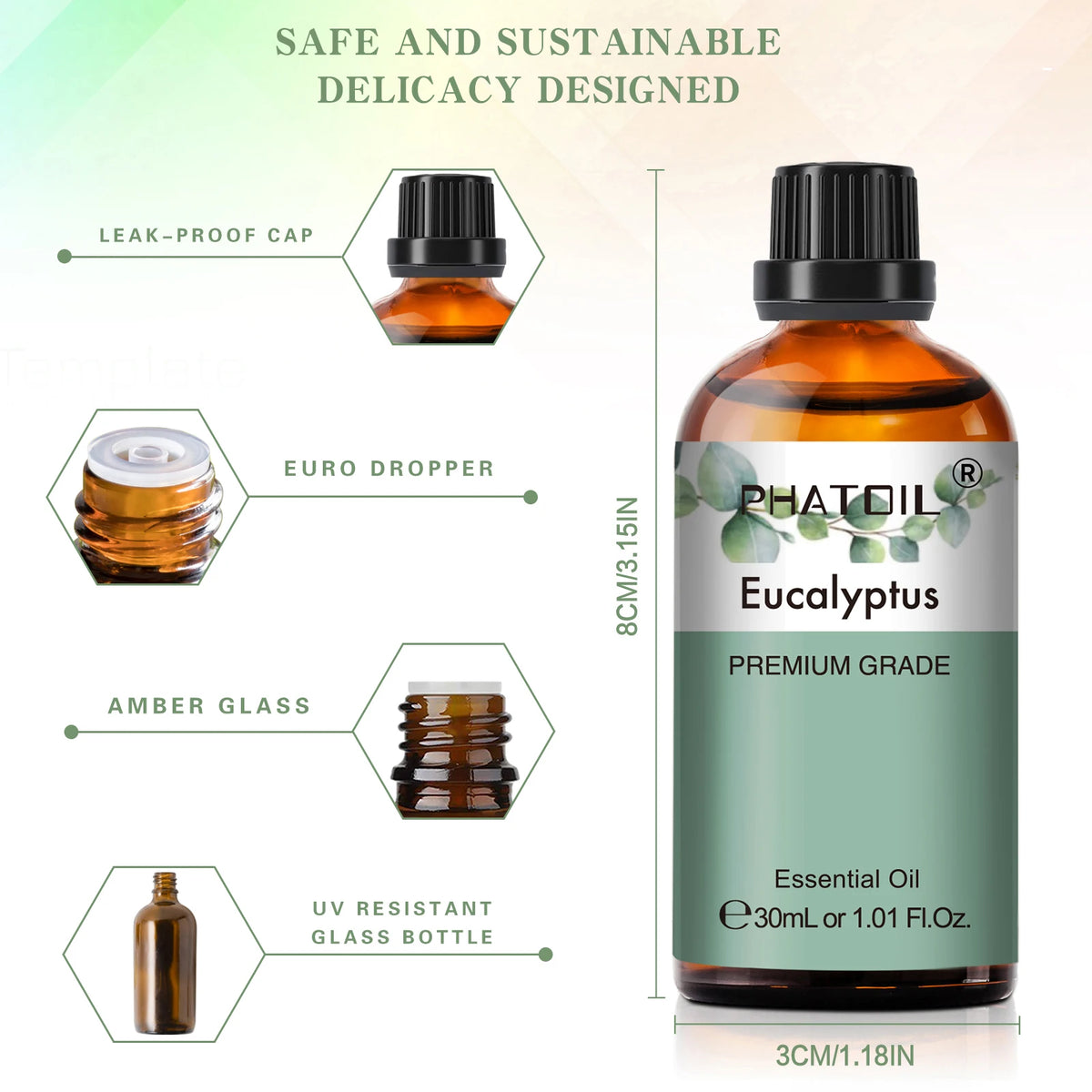 PHATOIL 1PCS Aromatherapy Essential Oil 30ml Lemon Eucalyptus Lavender Bergamot Jasmine Juniper Rose Vanilla Aroma Essential…