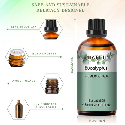 PHATOIL 1PCS Aromatherapy Essential Oil 30ml Lemon Eucalyptus Lavender Bergamot Jasmine Juniper Rose Vanilla Aroma Essential…