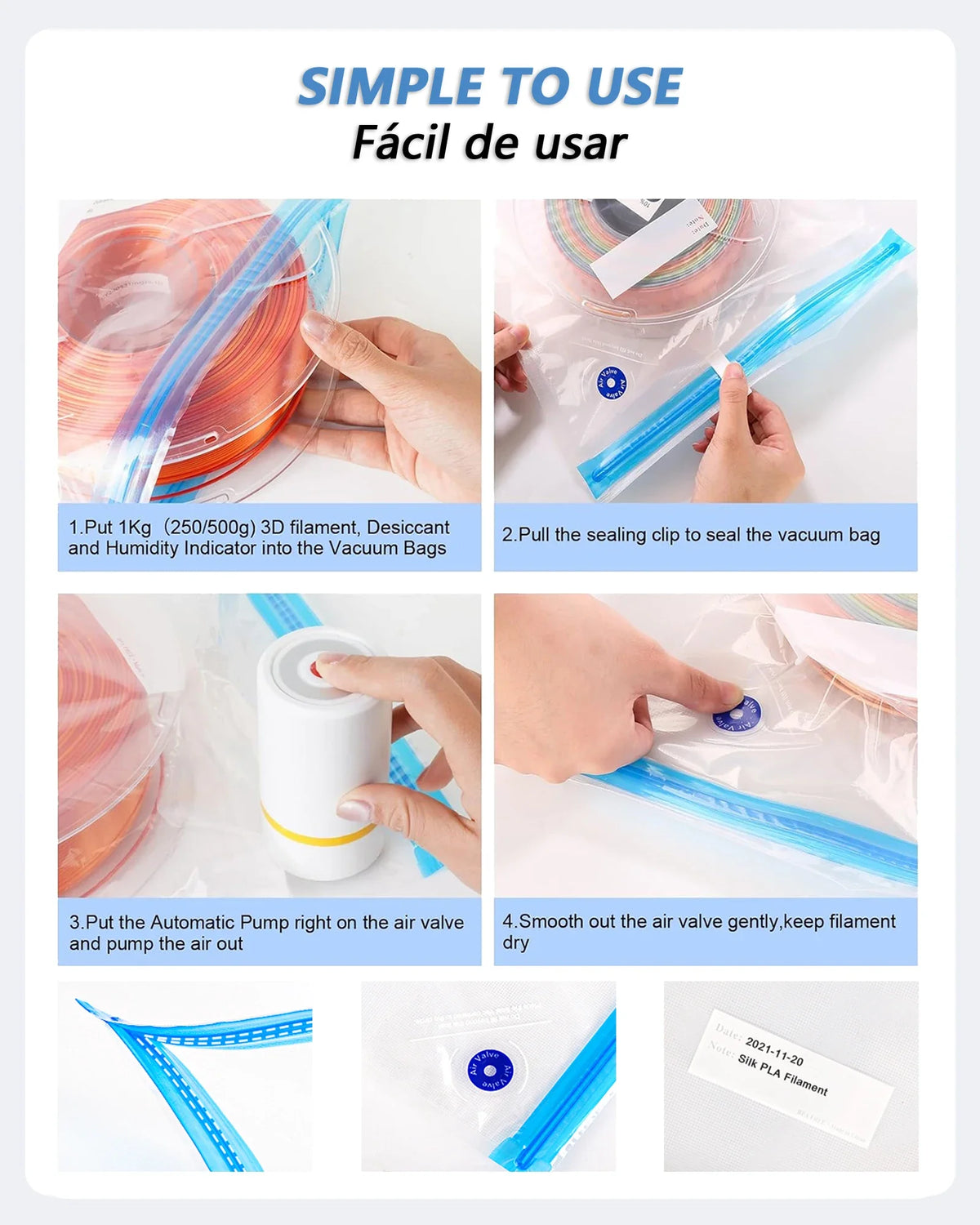 3D Printer Filament Vacuum Bag with USB Rechargeable Electric Air Pump, Vacuum Sealing for PLA ABS PETG Filament Storage - i…